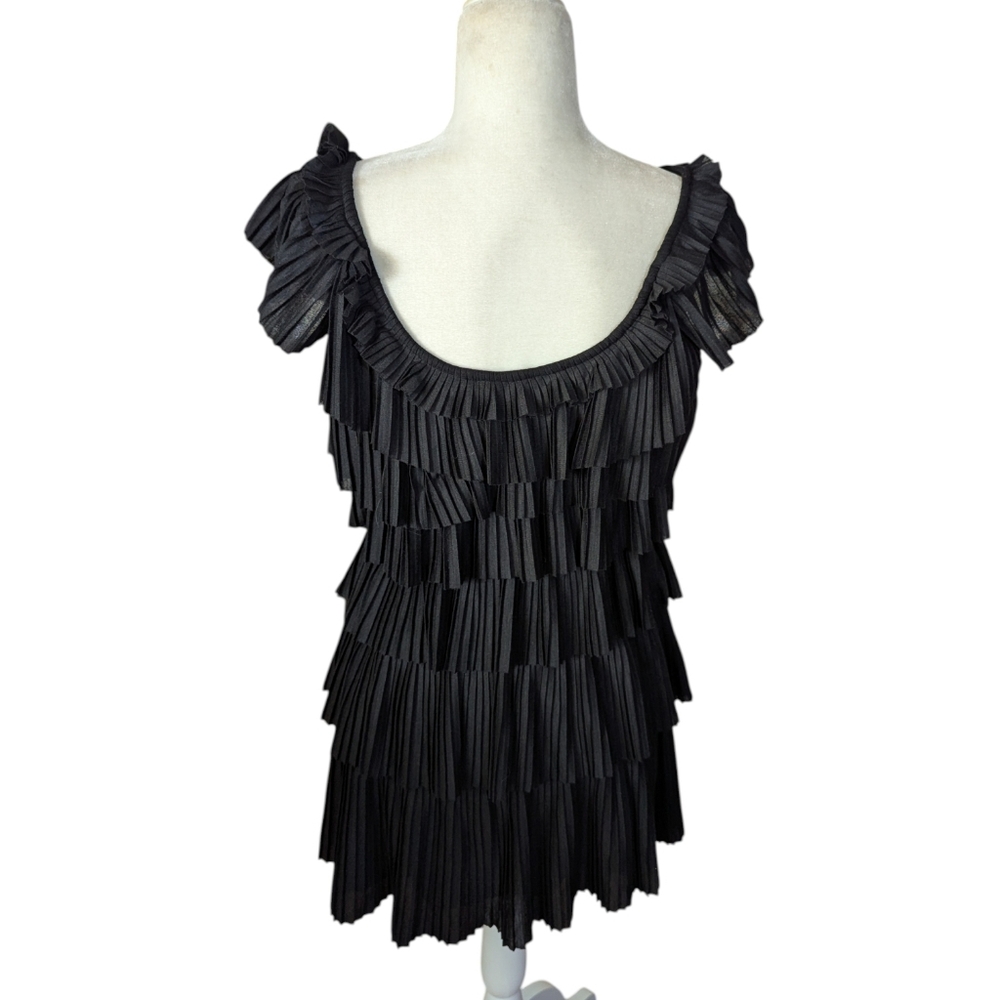 WHBM Black Pleated Tiered Mini Sassy Whimsical Ruffle Dress Sz S - Picture 5 of 10